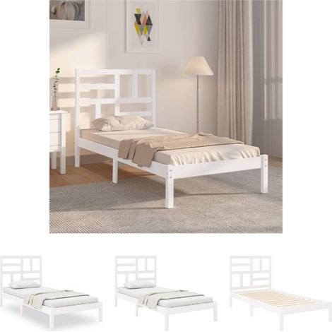Einzelbett - vidaXL Massivholzbett Weiß 100x200 cm - Holzrahmen (1/5)