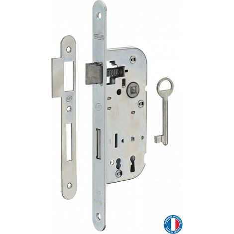 Thirard – Serrure monopoint encastrée 70mm – Mécanisme à 1 tour réversible – Gâche plate en acier – 1 clé à 6 variures