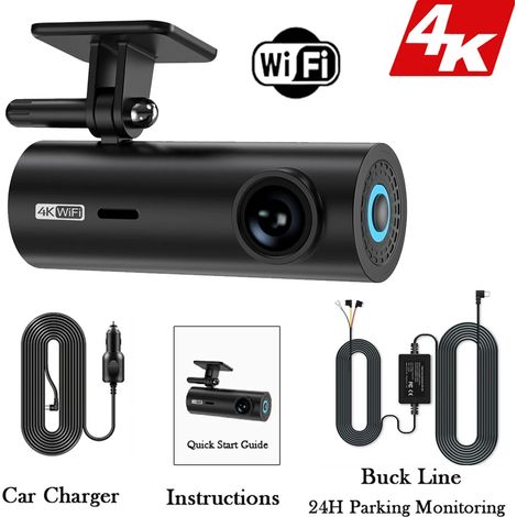 (Kit de câblage 128G) DVR de voiture, boîtier noir de voiture, mini caméra frontale WiFi 4K (1/5)