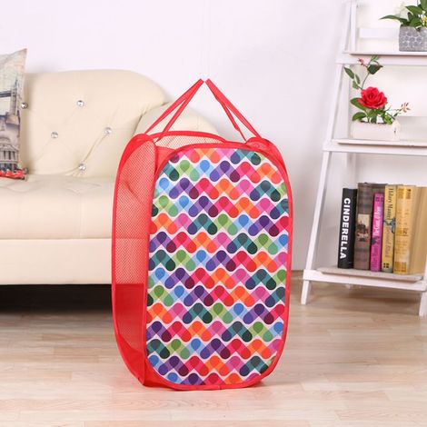 Panier à linge Panier de rangement pour vêtements Grand panier à linge en maille Panier à linge pliable portable - 34x55cm(rouge) (1/4)