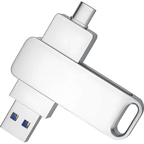 Clé USB 3.1 de 512 Go avec ports USB-C et USB-A, format A, idéale pour le stockage et la sauvegarde de données de votre smartphone (couleur argent). (1/5)