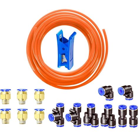 5 Meter Polyurethane Pneumatic Hose 10mm OD x 0.8cm ID mm Orange with 14 Pneumatic Connector (2 Straight, 2 Elbows, 2 Tee Fittings, 2 Y Separators, 6 Male Threaded Fittings) (1/5)