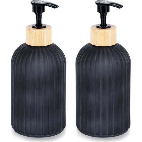 Dispenser di sapone in vetro nero da 400 ml, 2 pezzi.