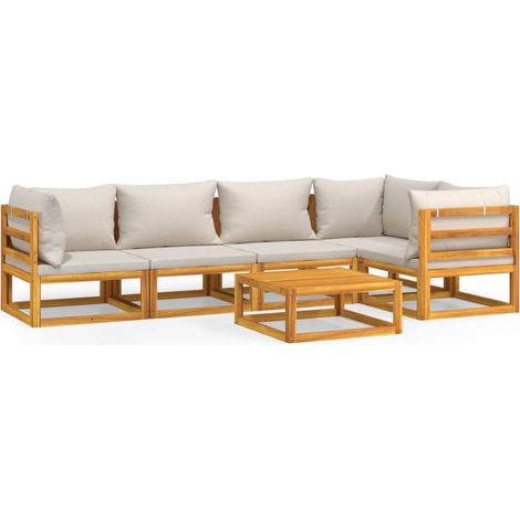 Maison Exclusive - Set Salotto Giardino 6pz Cuscini Grigio Chiaro Legno Massello