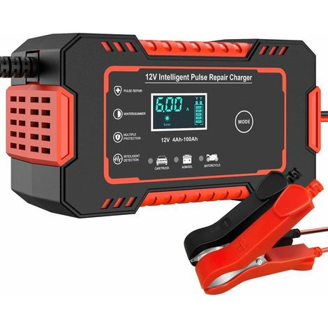 Cargador de batería de coche de 6 A, cargador de batería de coche inteligente totalmente automático de 12 V con compensación de temperatura para coche, camión, motocicleta, cortacésped, barco. (1/4)