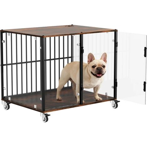 Cage pour Chien, Portes Doubles, Design Portable, Noir (1/2)