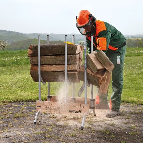 Le Poisson Qui Jardine – Chevalet de sciage professionnel pour bûches jusqu'à 1m – Charge maximale 150 kg – Stabilité accrue avec pieds larges – Repères de coupe précis (1/5)