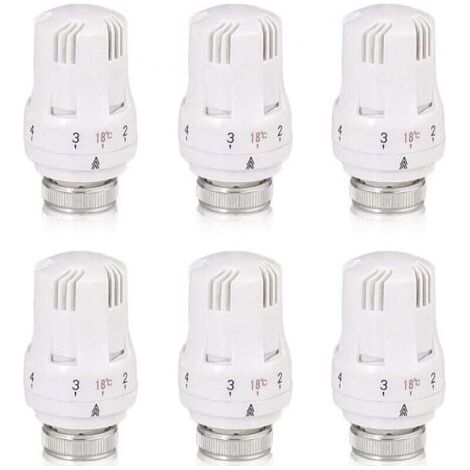 Robinet thermostatique de radiateur, kit de 6 pièces, robinet thermostatique de radiateur, tête thermostatique M30 x 1,5, robinet thermostatique pour bureau et maison (A) – quantités variables (1/4)