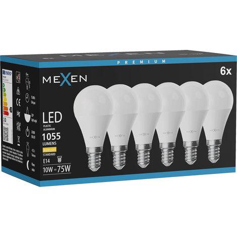 Mexen Nova 6x LED-Glühlampe E14, G45, 10W, Warm - 3000K, 1055 lm - L101-E14-1030-01x06