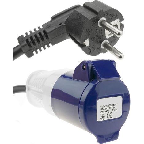 Adaptateur CEE plug femelle vers SCHUKO mâle 2P+T 16A 250V IP44 IEC-60309 cable 30cm câble 30cm (1/5)