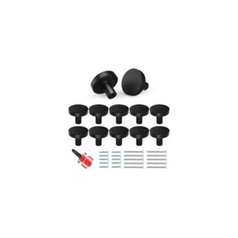 Set mit 20 Möbelgriffen, schwarzen Küchenschrankgriffen, Schubladenknöpfen, matten Metall-Schranktürknöpfen mit zwei Schraubenarten und Schraubendreher (rund und modern) - Crezuo