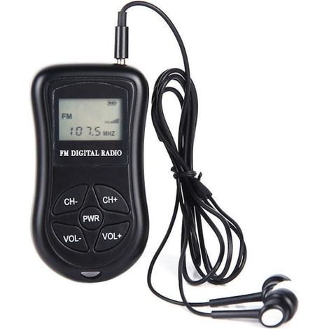 Radio de poche portable avec écran LCD, mini radio FM numérique, écouteurs et cordon, petite radio sans fil portable à piles pour la marche. (1/5)