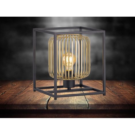 Tischlampe eckig mit Lamellen Lampenschirm Gold, Quadrat 23cm (1/5)