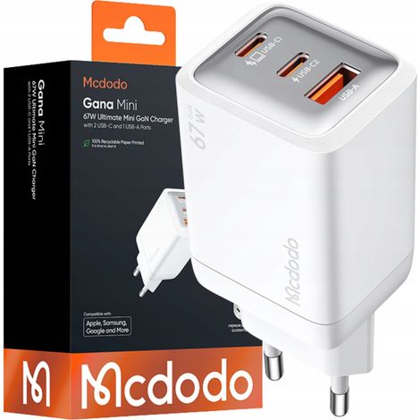 MCDODO Schnell-Wandladegerät, Netzteilwürfel, 3x USB-C PD, 67 W, Weiß