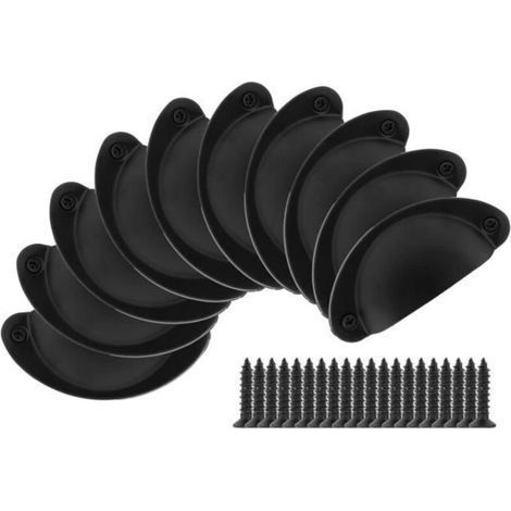 Drawer handle - Retro - Set of 10 - Curved Iron - Black - 82 x 35 mm (1/4)