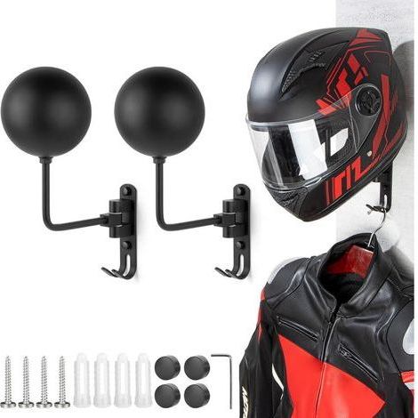 Support Mural pour Casque de Moto, Porte Casque pour Vélo et Moto Pivotant à 180° avec 2 Crochets, pour Accrocher Chapeaux, Manteaux et Clés (1/5)