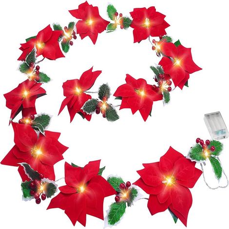couronne de Noël, 3 mètres, 20 lumières, 5 fruits rouges (dont 3 avec boîtier à piles clignotant) (1/4)
