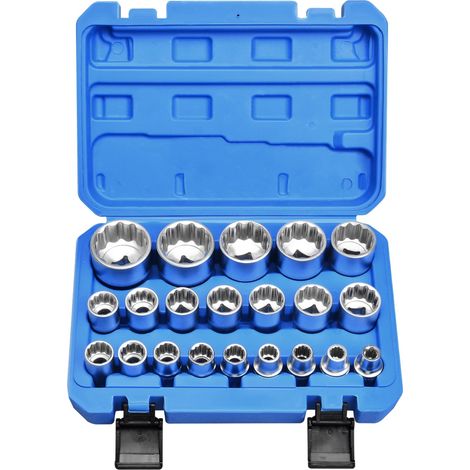 21 Pcs Coffret de Douilles 1/2" Spline, Jeu 12 Pans 8-36mm, Clés à douille (1/5)
