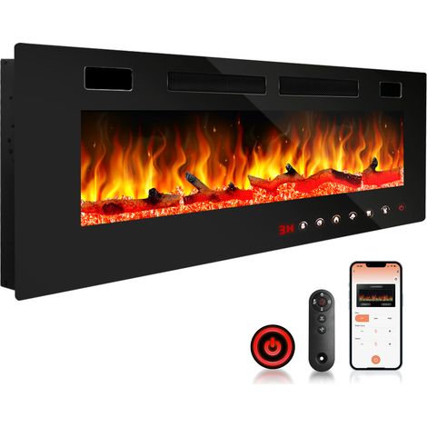 SWANEW Camino elettrico da incasso. riscaldatore elettrico da 1500W. finto caminetto decorativo da parete con effetto fiamma a LED. telecomando incluso. programmabile. timer. termostato regolabile (1/5)