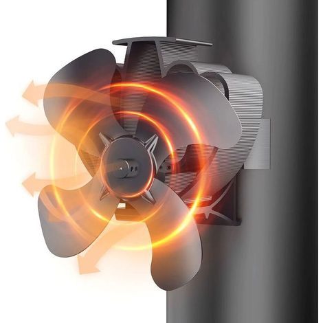 Ventilador para estufa de leña, 4 aspas silenciosas, ventilador de chimenea, se fija al tubo, ventilador para chimenea/estufa de leña/estufa de gas/estufa de pellets, se suministra con 2 abrazaderas p (1/5)