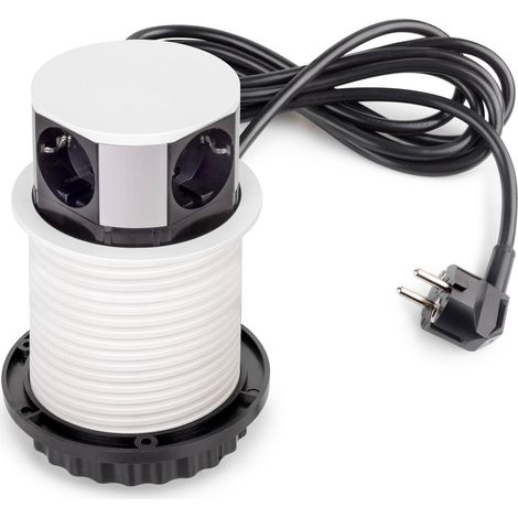 Emuca Vertikal Push abnehmbare Mehrfachsteckdose durchmesser 100mm, 3 Schuko-Stecker, 1 USB Typ A, 1 USB Typ C, Stahl und Kunststoff, Weiß (1/5)