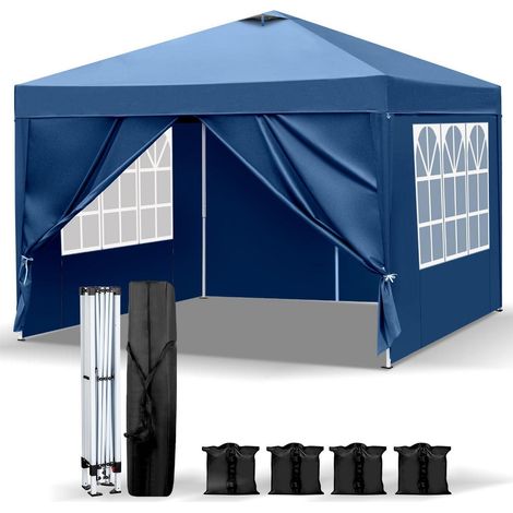 Faltpavillon 3x3m Pop-Up mit 4 Seitenteilen, UV-Schutz 50+, wasserdicht, blau (1/5)