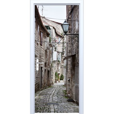 Adhesivo de tela para puerta, calle adoquinada 525PD