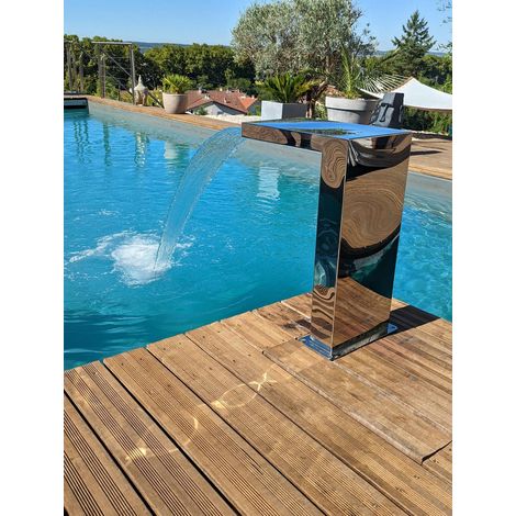 ZENLYS Cascade de Piscine en Inox Fontaine Bassin Modèle Demi Cube Hauteur 70cm (1/5)