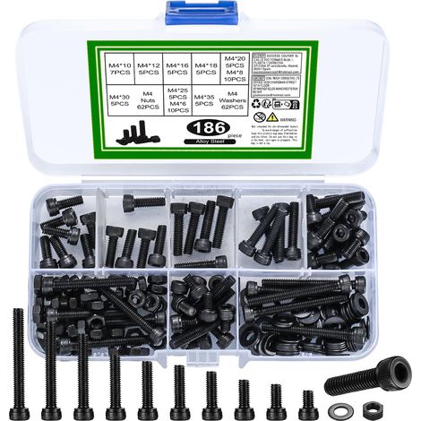 186 Pcs Vis M4 Et Écrous Set,Boulons M4 Et Écrous Set (1/5)