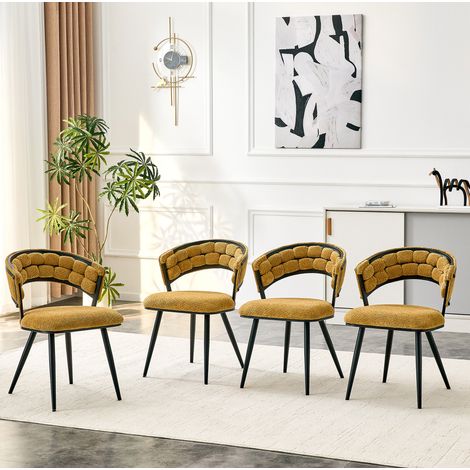 Conjunto de 2 sillas comedor de terciopelo amarillo OKMYHOME (1/5)
