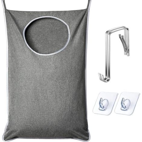 Cesto portabiancheria sospeso extra large, resistente agli strappi, include 2 ganci per appendere la biancheria sporca, risparmia spazio in bagno. (1/5)