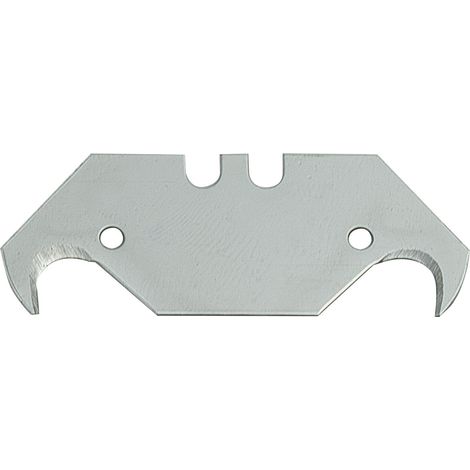 Boîte de 10 lames crochet en acier inoxydable, compatibles avec cutters spécifiques, idéales pour découper isolants, tissus, moquettes et matériaux épais, avec tranchant durable et remplacement facile