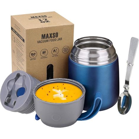 LOGEEYAR Thermobehälter 500ml Edelstahl Isolierbehälter mit Löffel, Blau (1/4)