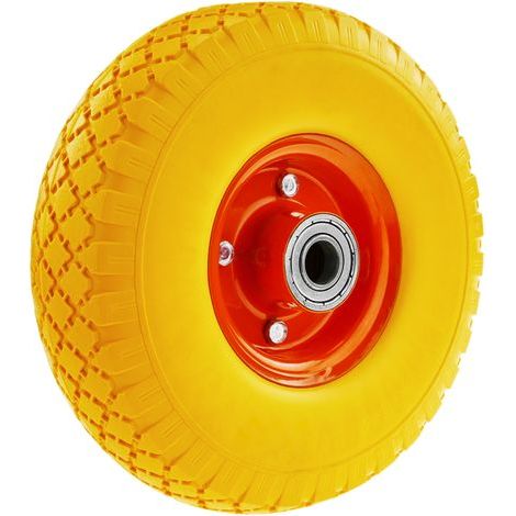 PrimeMatik - Rueda maciza de carretilla anti-pinchazos amarilla 100 Kg 10x3" 254x76 mm para carros y plataformas de transporte (1/5)