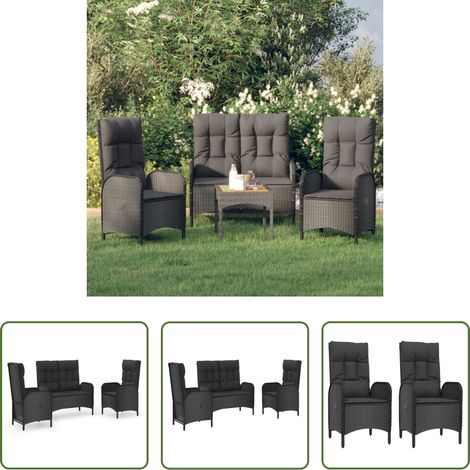 vidaXL Liegeplatz - 3-tlg. Garten-Essgruppe mit Kissen Schwarz Poly Rattan (1/5)