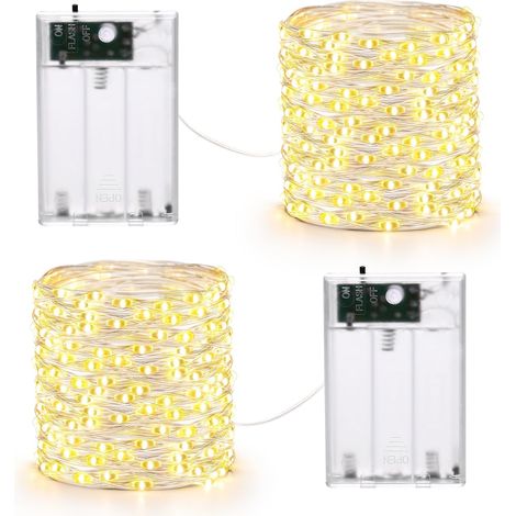 Guirlande Lumineuse Noel à Piles en Fil D'argent 10M 100 LED Lumière Violet avec Télécommande & Minuterie Etanche Décoration Intérieure Extérieure pour Noël Mariage Soirée (Lot de 2)