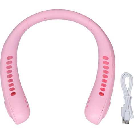 Ventilateur de cou rose, 22 sorties d'air, moteur silencieux, chargement USB, sans pales, démarrage facile par simple pression d'un bouton. (1/5)