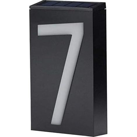 (Number 7)Plaque d'Adresse Solaire LED Extérieure pour Porte de Maison et Magasin, Panneau Lumineux avec Durée d'Éclairage d'au moins 8 Heures