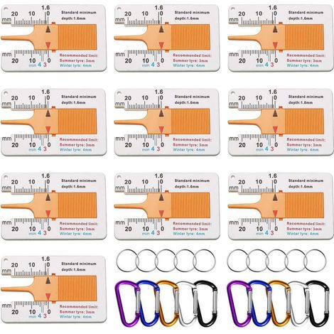 10x Reifenprofiltiefenmesser Kunststoff 0-20 mm mit Karabiner & Schlüsselanhänger (1/4)