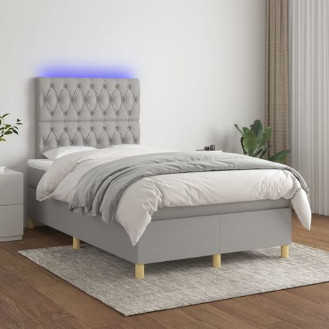 Boxspringbett mit Matratze & LED Hellgrau 120x200 cm Stoff (1/5)