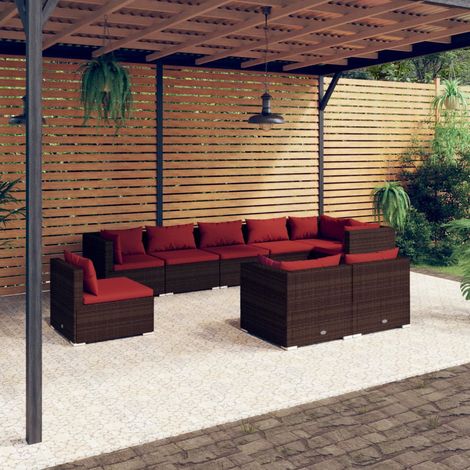 Salon de jardin 9 pcs,Mobilier de terrasse,Table et Chaise pour Relax avec coussins Résine tressée Marron -YZ937739 (1/5)
