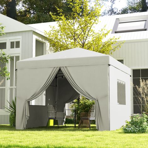 Tente Pliante Escamotable Rideaux Latéraux Fenêtres Maille Hauteur Réglable Étanche Anti-uv Blanche 3x3m