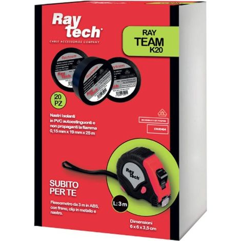 Kit composto da 20pcs nastri isolanti in PCV colore nero 25m + metro da 3mt omaggio Raytech RAYTEAM K20 (1/2)