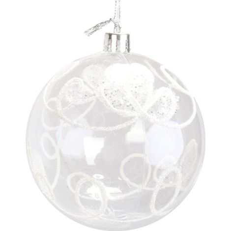 Juego de 6 adornos de plástico transparente con purpurina blanca, 8 cm (1/3)