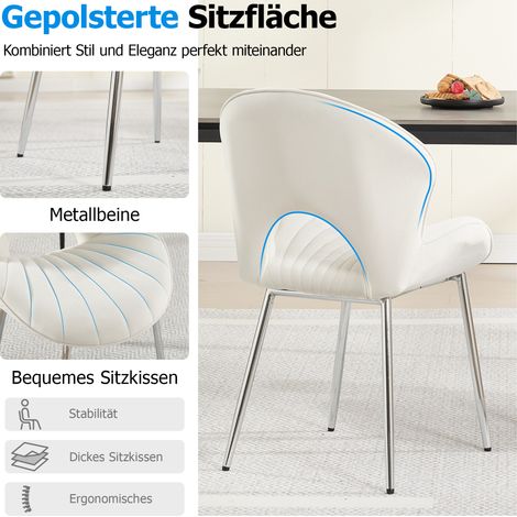 Chaise de salle à manger en velours avec dossier ajouré et incurvé, sans accoudoirs, avec coussin et pieds argentés. Convient également pour la cuisine, le salon, la chambre ou le bureau (lot de deux) (1/5)
