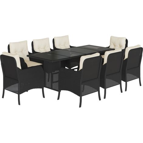 Maison Exclusive - 9-tlg. Garten-Essgruppe mit Kissen Schwarz Pol (1/5)