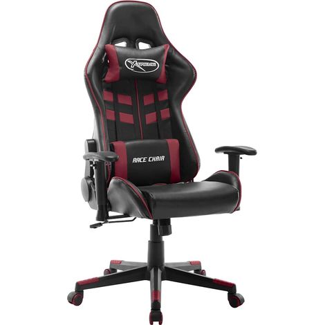vidaXL Silla de gaming de cuero sintético negro y rojo tinto (1/5)