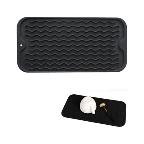 Tapis Égouttoir Vaisselle en Silicone 30x15cm,Tapis égouttoir,Tapis Séchage Vaisselle Antidérapant avec Rainures,Tapis Drainant pour Cuisine et Évier,Tapis de Séchage Résistant à la Chaleur (1/5)