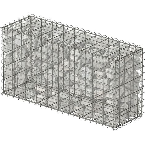 Relaxdays Gabion, garden privacy screen, stone basket, 4 mm wire, galvanised, HWD: 50 x 100 x 30 cm, steel, silver (1/5)
