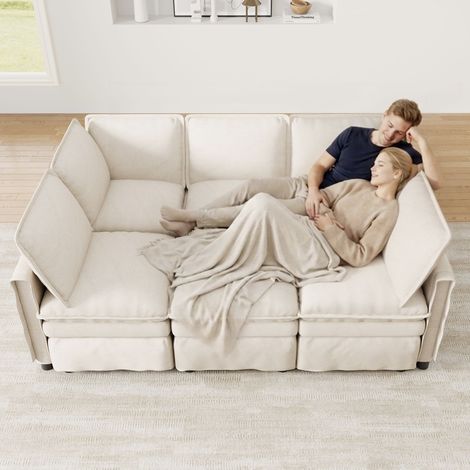 Modulares Ecksofa aus Chenille in Beige 344 x 127 x 91 cm HOMAIRE (1/5)